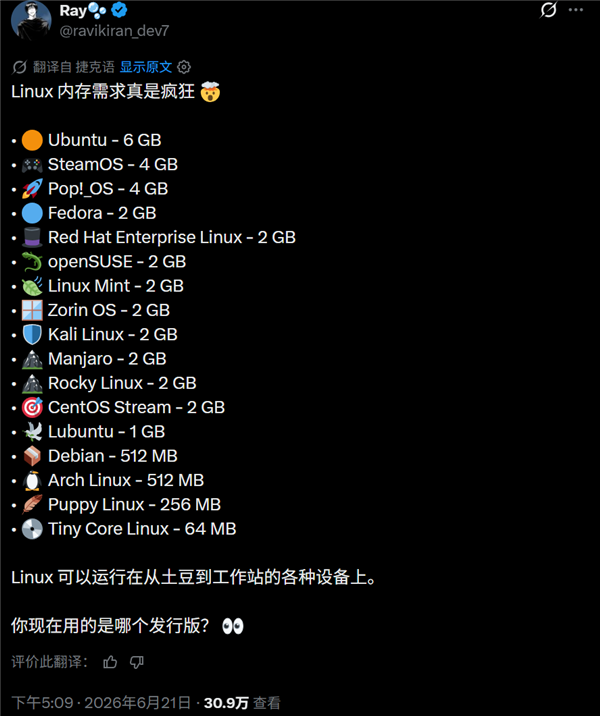 比Win11省多了 Linux系统内存优化更好：最低仅需64MB - 中华网软件